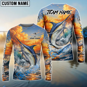 Bluejose Marlin Fishing Ocean Sunset Wave Custom Name & Team Name 3D Shirts