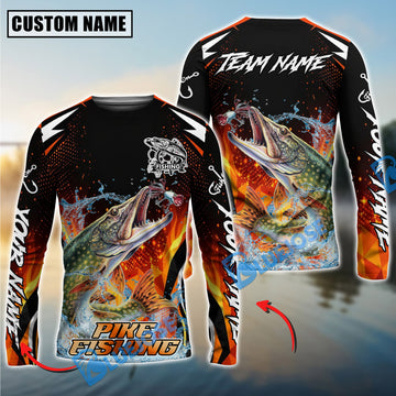 Bluejose Pike Fishing Fire Touch Custom Name & Team Name 3D Shirts