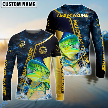 Bluejose Mahi-Mahi Fishing Ocean Wave Gold Luxury Pattern Custom Name & Team Name 3D Shirts