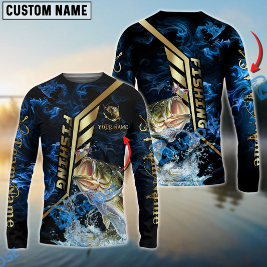 Bluejose Bass Fishing Gold Smoke Premium Sport Style Custom Name & Team Name 3D Shirts