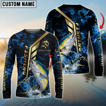 Bluejose Tuna Fishing Gold Smoke Premium Sport Style Custom Name & Team Name 3D Shirts