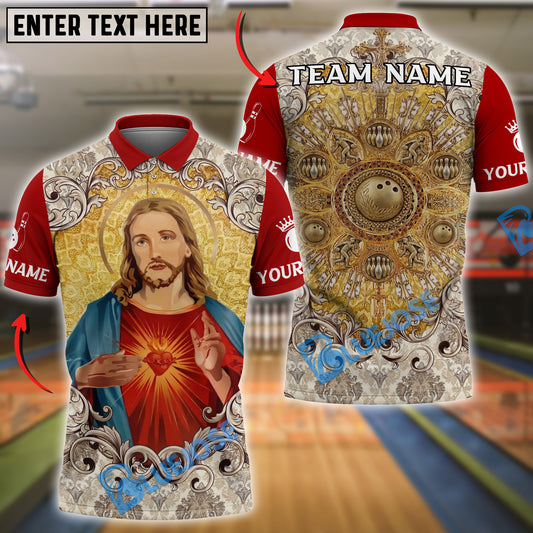 BlueJose Bowling And Pins Jesus Sacred Heart Customized Name, Team Name 3D Shirt (4 Colors)