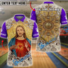 BlueJose Bowling And Pins Jesus Sacred Heart Customized Name, Team Name 3D Shirt (4 Colors)