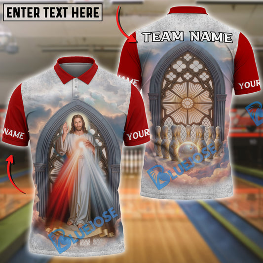 BlueJose Bowling And Pins Jesus Heavenly Lanes Religious Customized Name, Team Name 3D Shirt (4 Colors)
