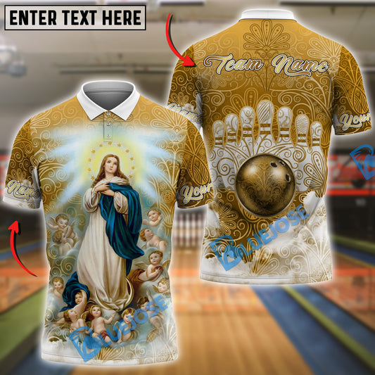 BlueJose Bowling And Pins Celestial Mother Mary Our Lady of Victory Customized Name, Team Name 3D Shirt (4 Colors)