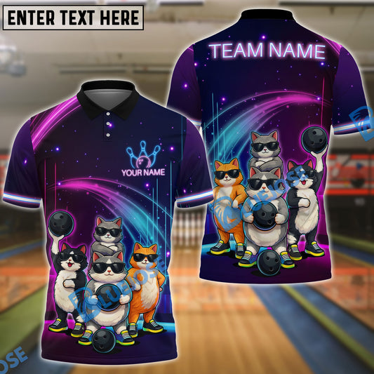 BlueJose Bowling And Pins Cat Gang Customized Name, Team Name 3D Shirt (4 Colors)