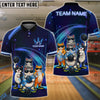 BlueJose Bowling And Pins Cat Gang Customized Name, Team Name 3D Shirt (4 Colors)
