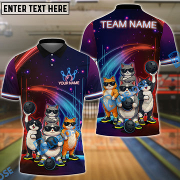 BlueJose Bowling And Pins Cat Gang Customized Name, Team Name 3D Shirt (4 Colors)