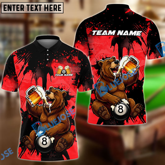 BlueJose Billiards Ball 8 Happy Beer Bear Customized Name, Team Name 3D Shirt (6 Colors)