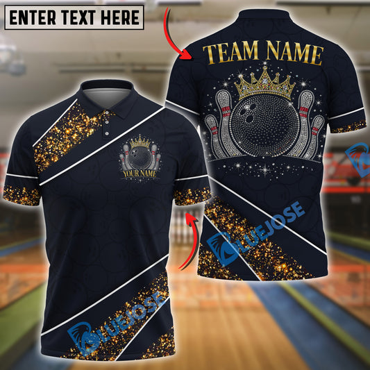 BlueJose Bowling And Pins Glitter Sparkling Crown Customized Name, Team Name 3D Shirt (6 Colors)