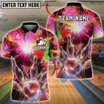 BlueJose Bowling And Pins Vibrant Nebula Customized Name, Team Name 3D Shirt (4 Colors)