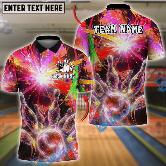 BlueJose Bowling And Pins Vibrant Nebula Customized Name, Team Name 3D Shirt (4 Colors)