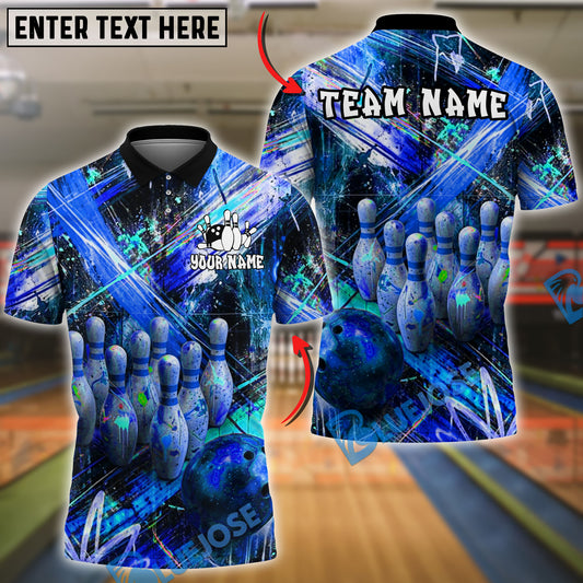 BlueJose Bowling And Pins Neon Paint Burst Customized Name, Team Name 3D Shirt (4 Colors)