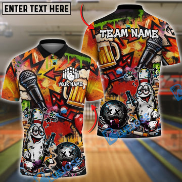 BlueJose Bowling And Pins Funny Beer Drunken Strike Street Style Customized Name, Team Name 3D Shirt (4 Colors)