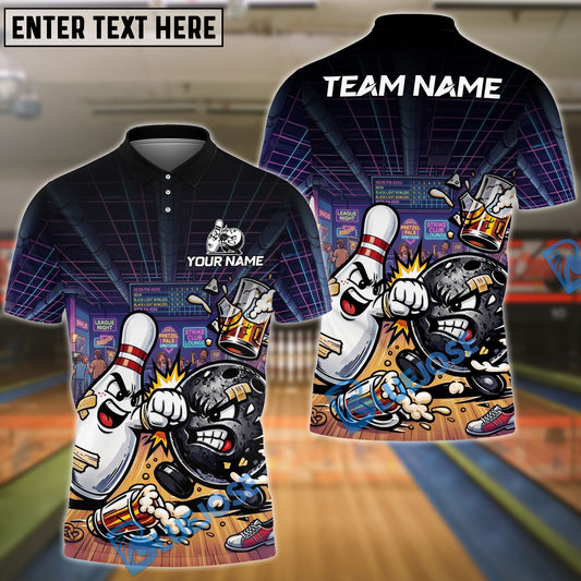 BlueJose Bowling And Pins Funny Beer Drunken Fighting Customized Name, Team Name 3D Shirt (4 Colors)