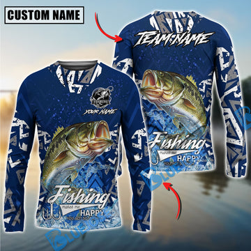 Bluejose Bass Fishing Tribal Blue Custom Name & Team Name 3D Shirts