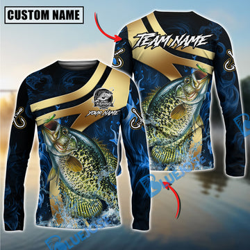 Bluejose Crappie Fishing Luxury Gold Wave Water Splash Design Custom Name & Team Name 3D Shirts