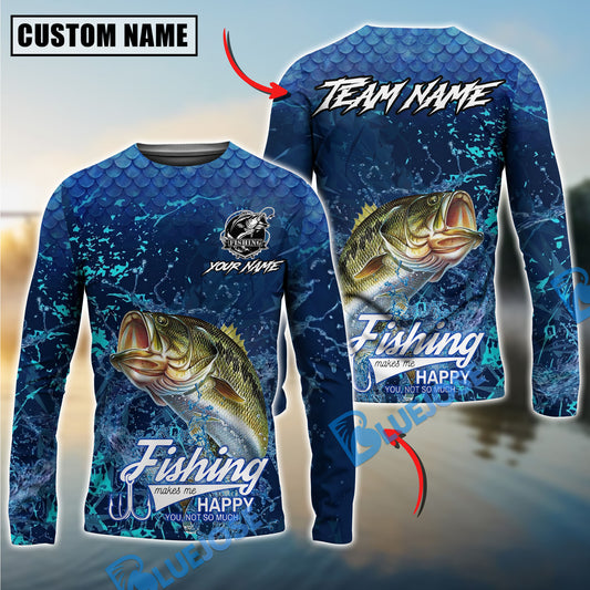 Bluejose Bass Fishing Dark Water Splash Texture Design Custom Name & Team Name 3D Shirts