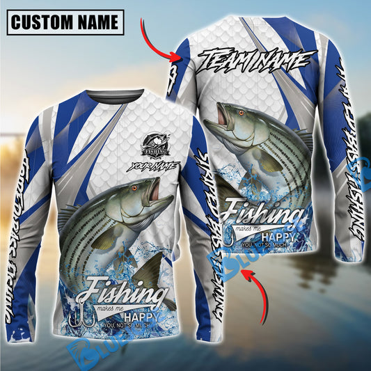 Bluejose Striped Bass Fishing White Scale Pattern Custom Name & Team Name 3D Shirts