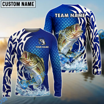 Bluejose Bass Fishing Scale Pattern Tribal Style Custom Name & Team Name 3D Shirts