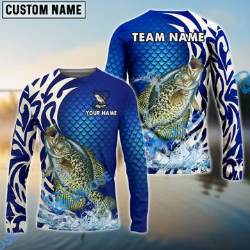 Bluejose Crappie Fishing Scale Pattern Tribal Style Custom Name & Team Name 3D Shirts