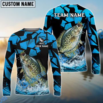 Bluejose Crappie Fishing Geometric Camouflage Splash Art Custom Name & Team Name 3D Shirts
