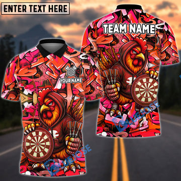 BlueJose Darts Cool Rooster Dartboard Design Personalized Name, Team Name Unisex Shirt (4 Colors)