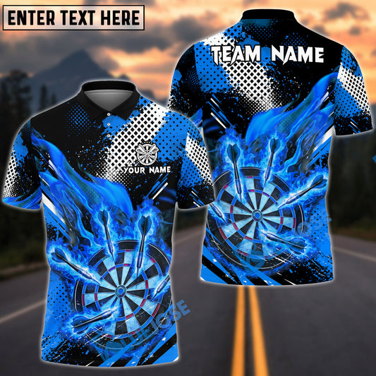 BlueJose Darts Flaming Dartboard Grunge Dot Design Personalized Name, Team Name Unisex Shirt (4 Colors)