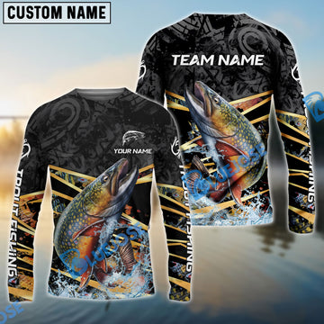 Bluejose Trout Fishing Black Gold Splash Dynamic Pattern Custom Name & Team Name 3D Shirts