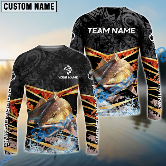Bluejose Redfish Fishing Black Gold Splash Dynamic Pattern Custom Name & Team Name 3D Shirts