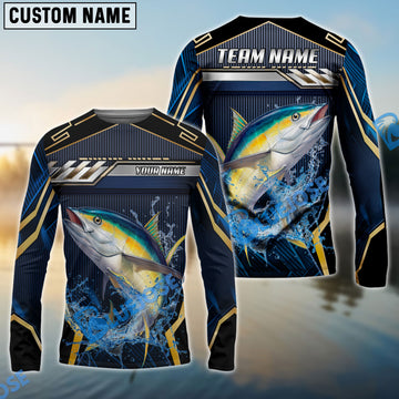 Bluejose Tuna Fishing Black Gold Geometric Custom Name & Team Name 3D Shirts