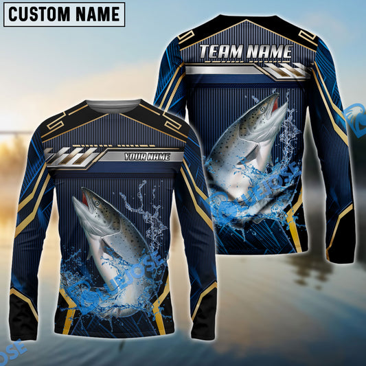 Bluejose Salmon Fishing Black Gold Geometric Custom Name & Team Name 3D Shirts