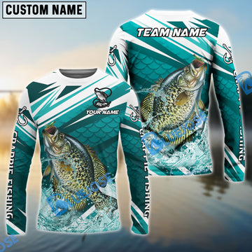 Bluejose Crappie Fishing Cyan Scale Pattern Splash Water Custom Name & Team Name 3D Shirts