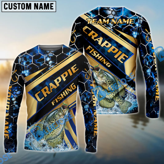 Bluejose Fishing Navy Hexagon Gold Stripe Custom Name & Team Name 3D Shirts (12 Breeds)