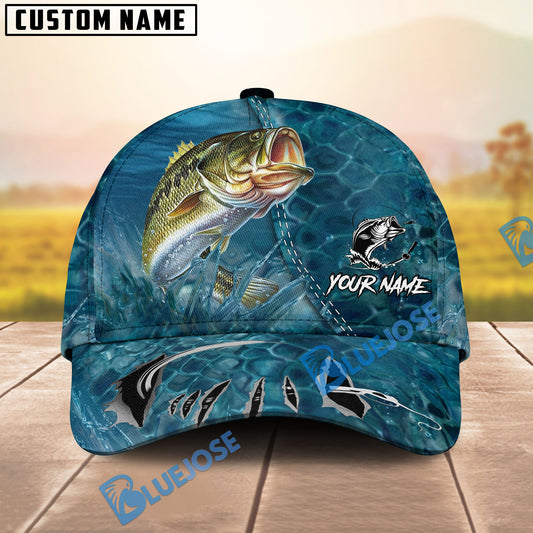 BlueJose Fishing Ocean Blue Underwater Texture Personalized Name Classic 3D Cap (13 Breeds)