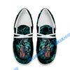 BlueJose Billiards Ball 8 Fire Skull US Flag Cyan White Canvas Loafer Shoes