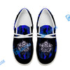 BlueJose Billiards 8 Ball Fusion Skulls White Canvas Loafer Shoes (4 Colors)