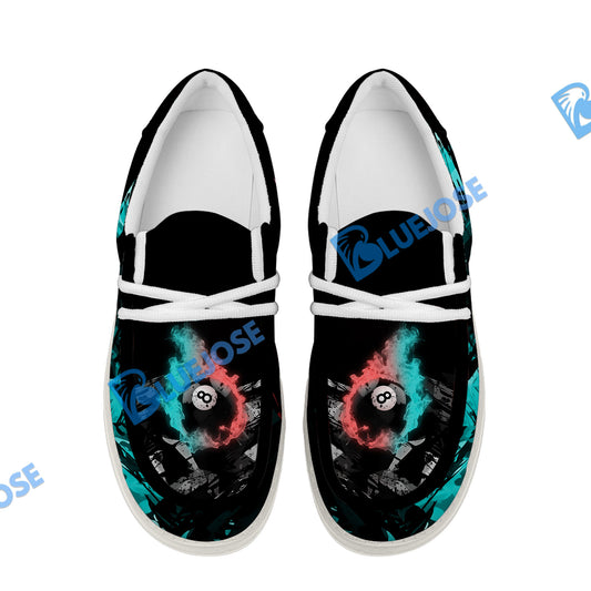 BlueJose Billiards 8 Dust Flame Red Cyan White Canvas Loafer Shoes