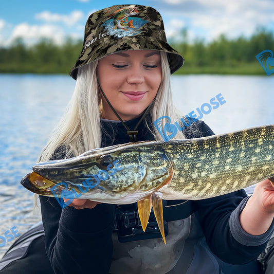 BlueJose Pike Camouflage Custom Name Bucket Hat