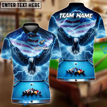 BlueJose Billiards Ball 8 Pool American Eagle Thunder Personalized Name & Team Name Shirt (4 Colors)