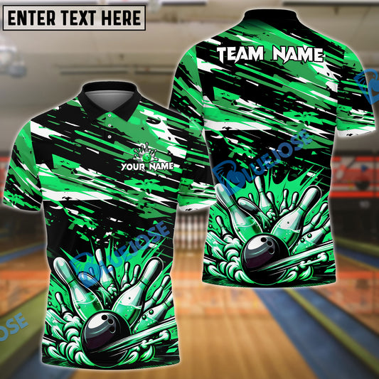 BlueJose Bowling And Pins Paint Impact Customized Name, Team Name 3D Shirt (4 Colors)