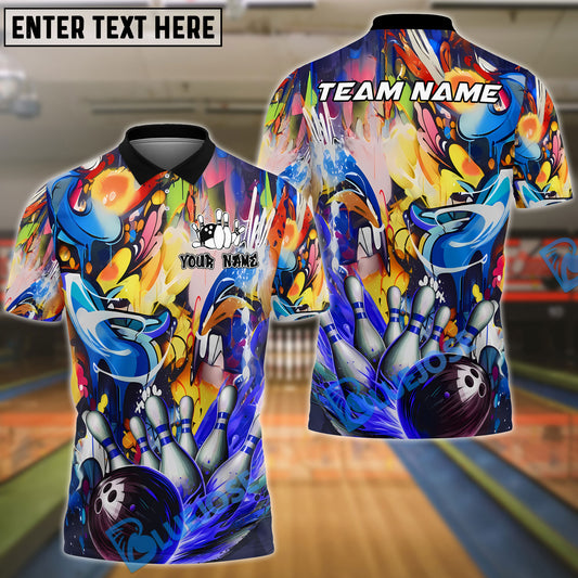 BlueJose Bowling Ball & Pins Strike Explosion Graffiti Style Customized Name, Team Name 3D Shirt (4 Colors)