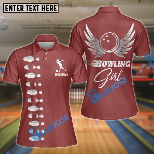 BlueJose Red Bowling Girl Beautiful Wings Premium Customized Name 3D Shirt For Women