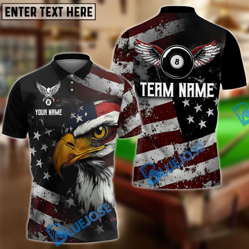 BlueJose Billiards 8 Ball Wings US Flag Patriotic Eagle Personalized Name, Team Name Shirt