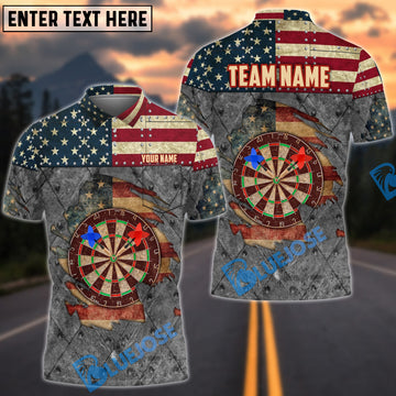 BlueJose Darts American Flag Steel Grunge Target Personalized Name Shirt