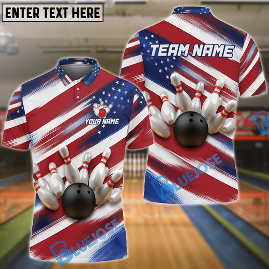 BlueJose Bowling and US Flag Color Personalized Name, Team Name Unisex Shirt
