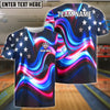 BlueJose Bowling And Pins American Flag Watercolor Customized Name, Team Name 3D Shirt