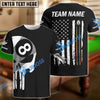 BlueJose Billiards Ball 8 Skull American Flag Customized Name, Team Name 3D Shirt