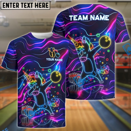 BlueJose Bowling Neon Unicorn Bowling Cartoon Personalized Name, Team Name 3D Shirt