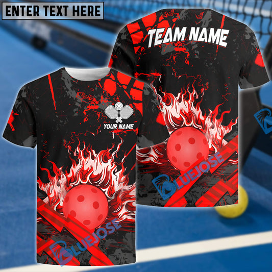 BlueJose Pickleball Grunge Flame Personalized Name, Team Name Unisex Shirt (4 Colors)